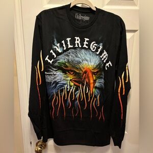 Civil Regime Black Long Sleeve Shirt with Eagle and Flames Size Men’s Med BNWT